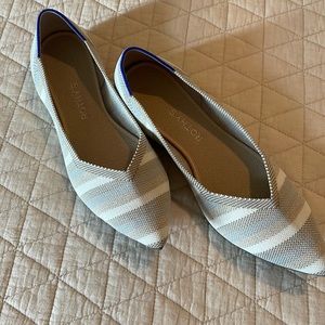 Rothy’s W11.5 Pointed flats Cream Light Blue Tan Metallic Stripe